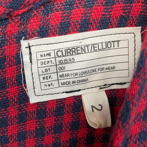 Current/Elliott Buffalo Check Mini Shift Dress Dress Fringe Hem Red Blue Size 2 - Picture 10 of 11